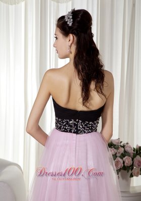 Pink and Black Beading Prom Dress Taffeta and Tulle