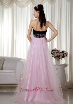 Pink and Black Beading Prom Dress Taffeta and Tulle