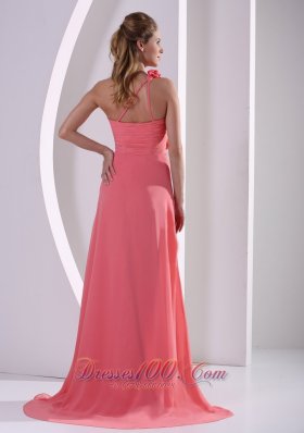 Floral Trimmed One Shoulder Ruched Overlay Prom Gowns