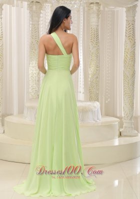 Ruched One Shoulder Beaded Decorate 2013 Prom Dress