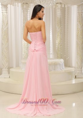 High Slit and Ruched Bodice For Evening Dress Beading