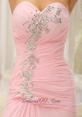 High Slit and Ruched Bodice For Evening Dress Beading