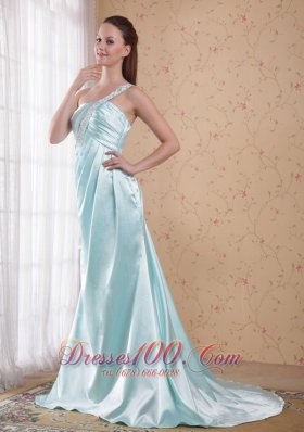 Beading One Shoulder Prom Dress Empire Rippling Wave