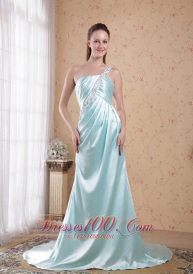 Beading One Shoulder Prom Dress Empire Rippling Wave