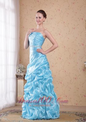 Column Beading Prom Dress Waving Ruffles