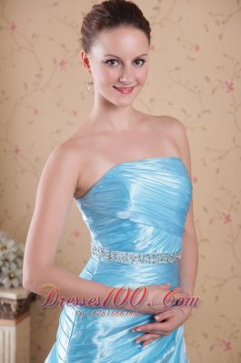 Column Beading Prom Dress Waving Ruffles