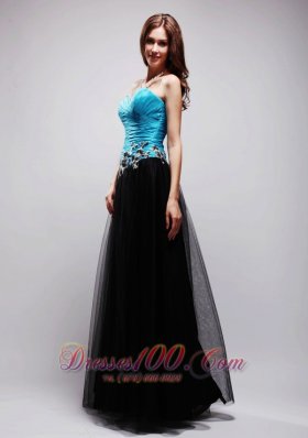 Black and Blue Appliques Ruched Prom / Evening Dress