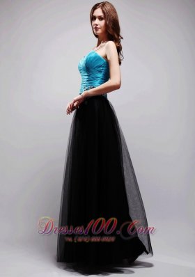 Black and Blue Appliques Ruched Prom / Evening Dress