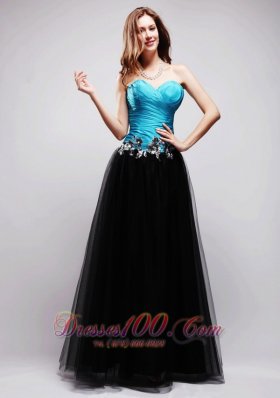 Black and Blue Appliques Ruched Prom / Evening Dress