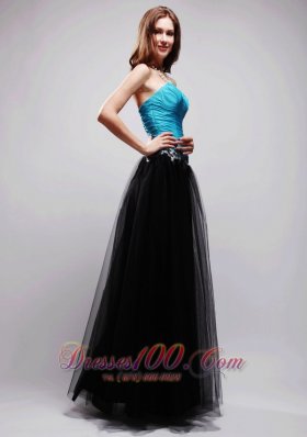 Black and Blue Appliques Ruched Prom / Evening Dress