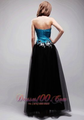 Black and Blue Appliques Ruched Prom / Evening Dress