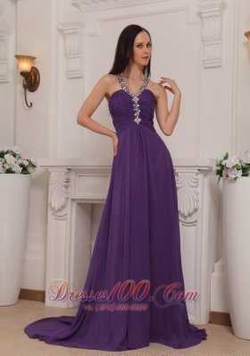 Beaded V-neck Brush Ruch Prom / Pageant Dress