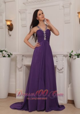 Beaded V-neck Brush Ruch Prom / Pageant Dress