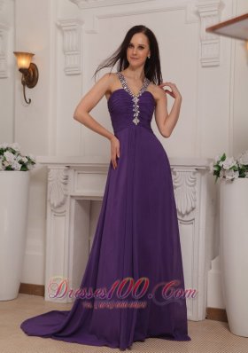 Beaded V-neck Brush Ruch Prom / Pageant Dress