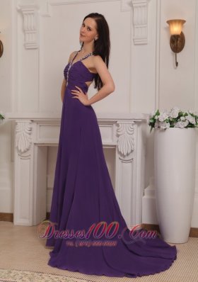 Beaded V-neck Brush Ruch Prom / Pageant Dress