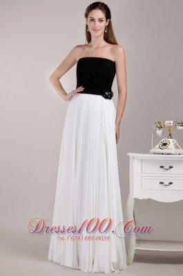 Black and White Empire Prom Dress with Pleating