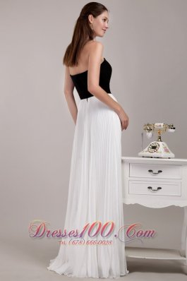 Black and White Empire Prom Dress with Pleating