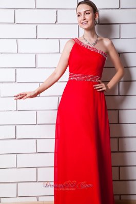 Red Prom Graduation Dress One Shoulder Beading