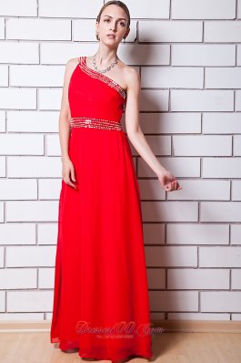 Red Prom Graduation Dress One Shoulder Beading