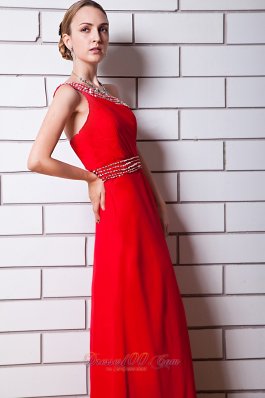 Red Prom Graduation Dress One Shoulder Beading