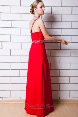 Red Prom Graduation Dress One Shoulder Beading