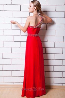 Red Prom Graduation Dress One Shoulder Beading