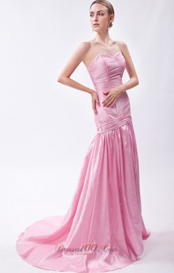 Baby Pink Mermaid prom Gowns Beading Cheap