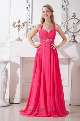 Hot Pink Halter Beading Prom Dress in 2014