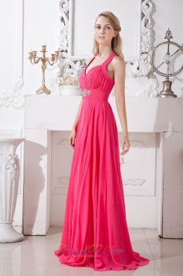 Hot Pink Halter Beading Prom Dress in 2014