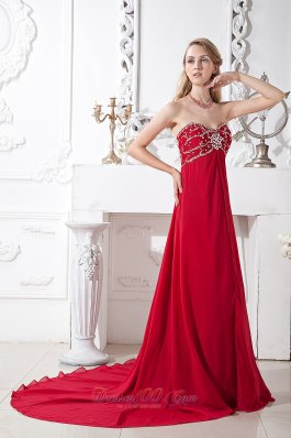 Wine Red Prom Graduation Dress Beading Court