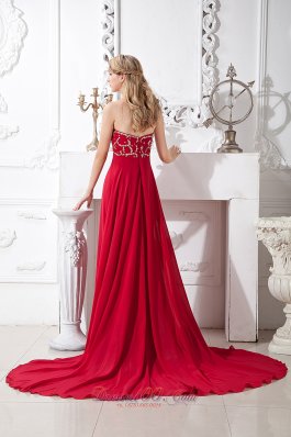 Wine Red Prom Graduation Dress Beading Court