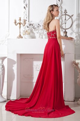 Wine Red Prom Graduation Dress Beading Court