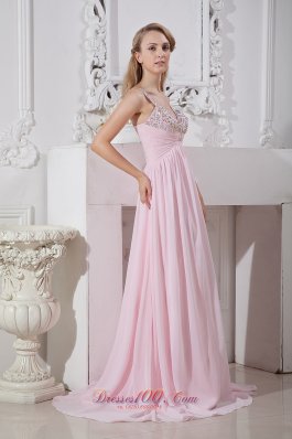 Light Pink Straps 2013 Prom Dress Beading