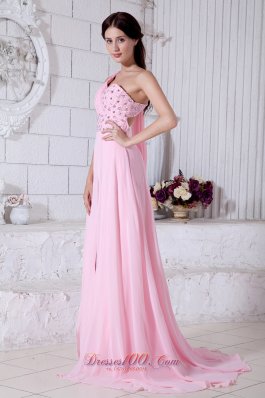 One Shoulder Beading Prom Evening Dress Watteau