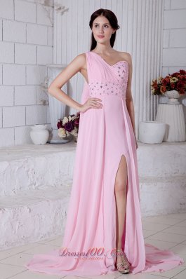 One Shoulder Beading Prom Evening Dress Watteau