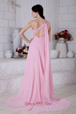 One Shoulder Beading Prom Evening Dress Watteau