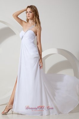 High-slit Prom Dress Open Back One Shoulder