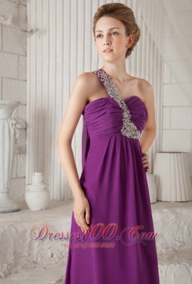 One Shoulder Watteau Beading Prom Dress Purple