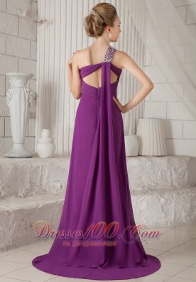 One Shoulder Watteau Beading Prom Dress Purple