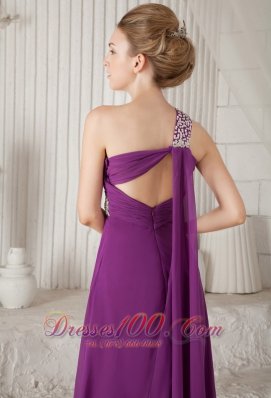 One Shoulder Watteau Beading Prom Dress Purple