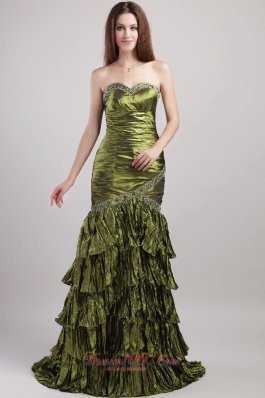 Olive Green Prom bridesmaid dress Column Beading