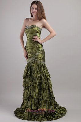 Olive Green Prom bridesmaid dress Column Beading