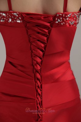 Wine Red Sheath Prom Dress Spaghetti Straps Corset