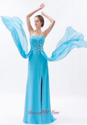 Aqua Prom Maxi Dress Column Beading