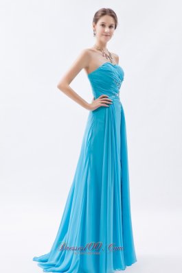 Aqua Prom Maxi Dress Column Beading