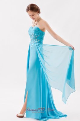 Aqua Prom Maxi Dress Column Beading