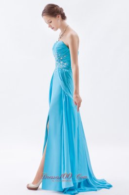 Aqua Prom Maxi Dress Column Beading