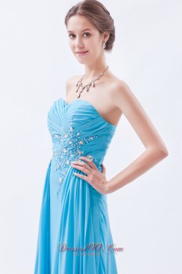 Aqua Prom Maxi Dress Column Beading