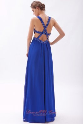 Royal Blue Prom Gown Dress Beaded Cross Back