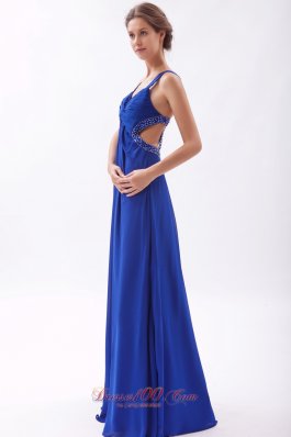 Royal Blue Prom Gown Dress Beaded Cross Back